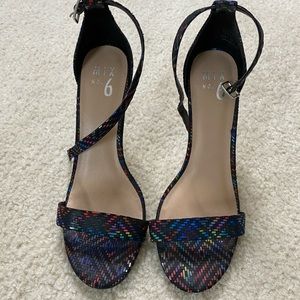 Black strappy sandals with multi colors